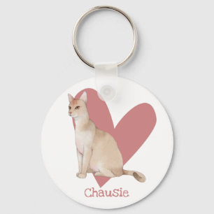 Llavero Chausie Cat Watercolor Kitty Corazón Rosa