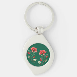 Llavero Chaveiro Natal verde e Flores Vermelhas