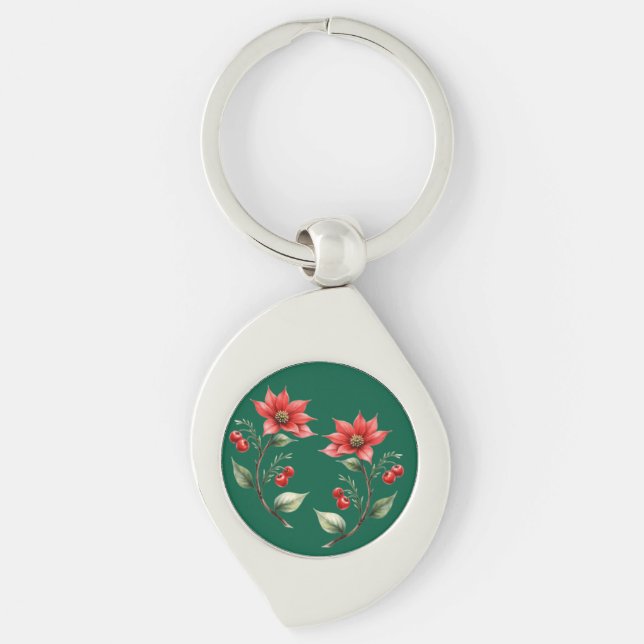 Llavero Chaveiro Natal verde e Flores Vermelhas (Anverso)