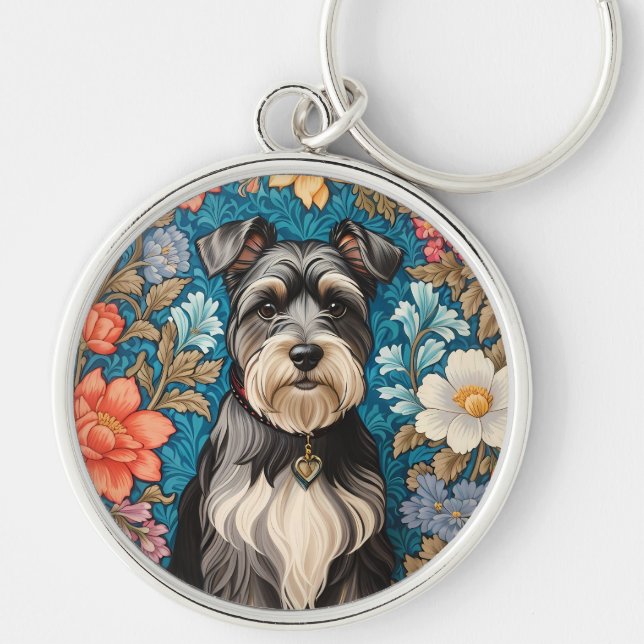 Llavero Cheerful Schnauzer William Morris Inspired Floral (Frente)