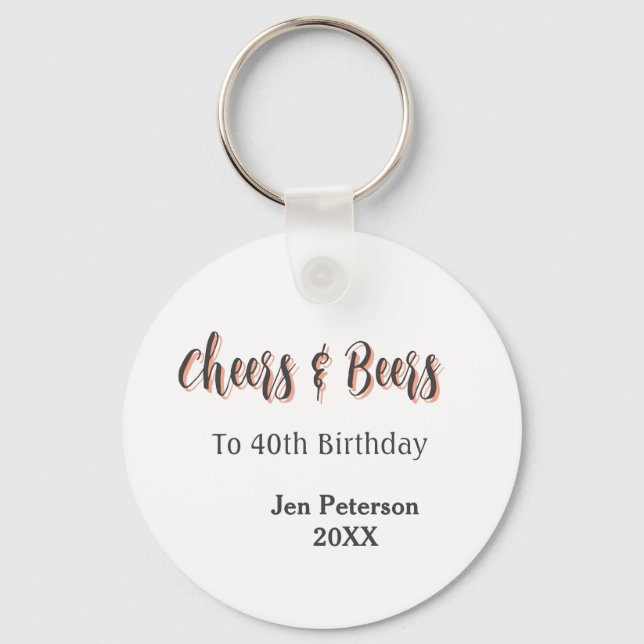 Llavero Cheers & beers to 40th birthday gray name year sin (Anverso)