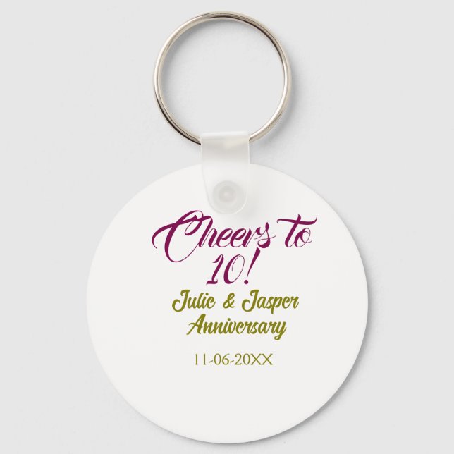 Llavero Cheers to 10th wedding anniversary mauve golden na (Anverso)