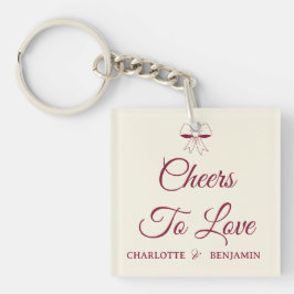 Llavero Cheers To Love Burgundy Script Ivory Bow Wedding
