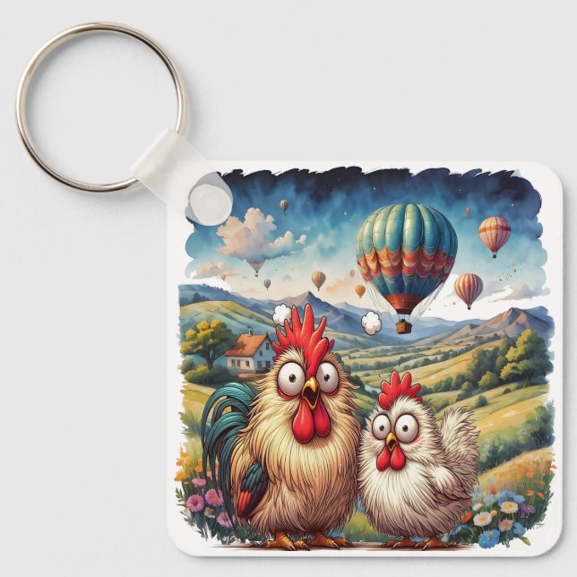 Llavero "Cheesy Chicken Balloon Adventure" (Anverso)
