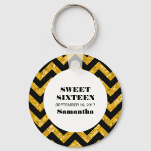 Llavero Chevron amarillo Purpurina Sweet 16 Keychain