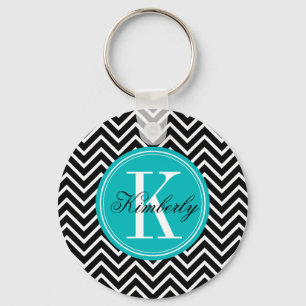 Llavero Chevron blanco y negro con el monograma verde