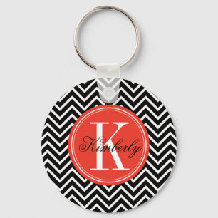 Llavero Chevron blanco y negro con monograma Naranja