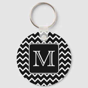 Llavero Chevron blanco y negro con monograma Personalizado