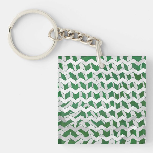 Llavero Chevron Cebra Verde y Blanco Estampado (Frente)