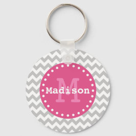 Llavero Chevron Gris White Pink Zigzag Monograma