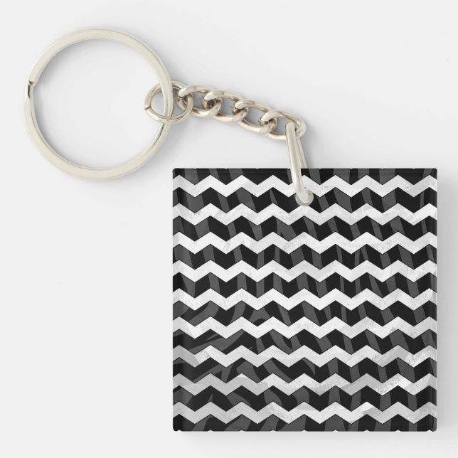Llavero Chevron negro cebra y gris (Frente)