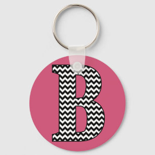 Llavero Chevron negro y blanco "B" Monograma clave básica