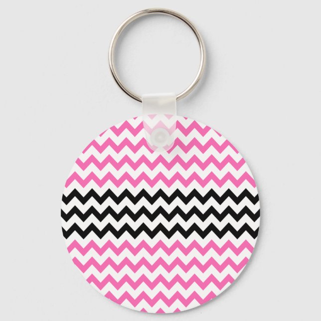 Llavero Chevron negro y rosa caliente por Shirley Taylor (Anverso)