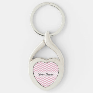 Llavero Chevron rosa y blanco