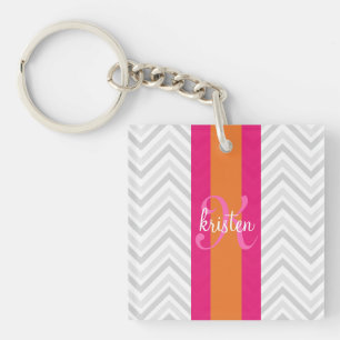 Llavero Chevron rosado gris elegante moderno personalizado