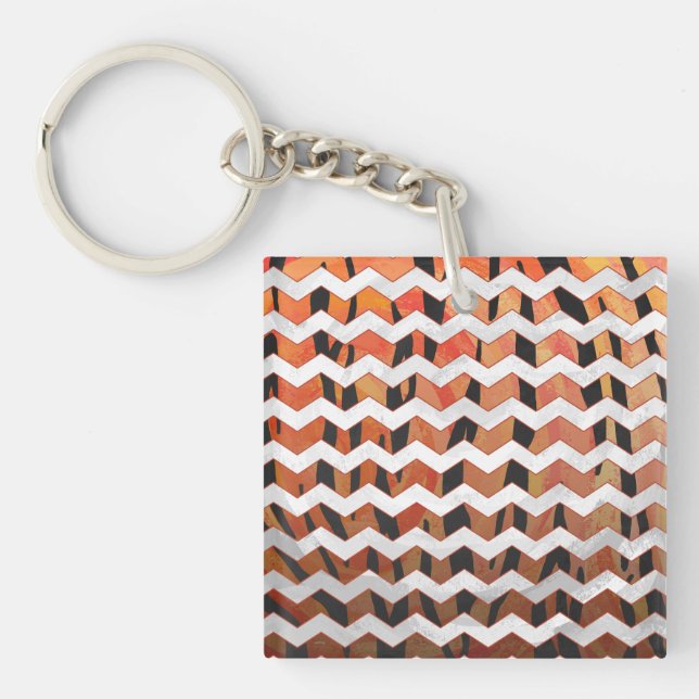 Llavero Chevron Tiger Hot naranja y Black Print (Frente)