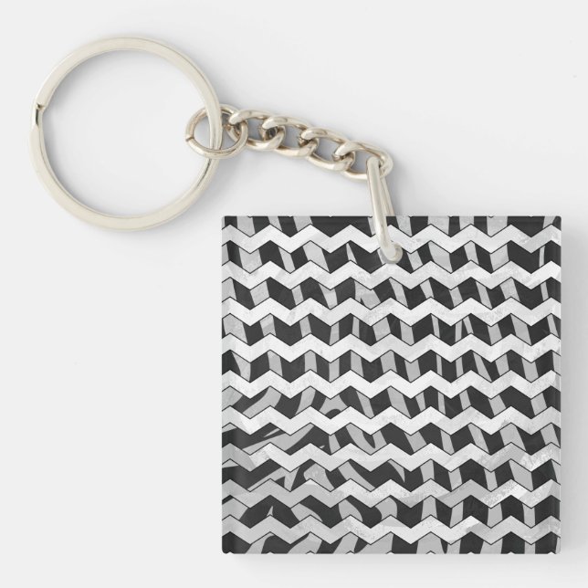 Llavero Chevron Zebra Negro y Gris (Frente)