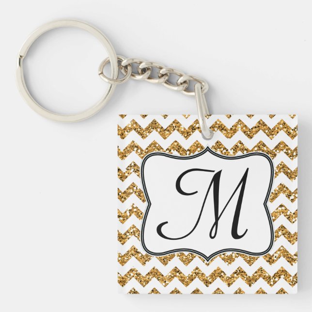 Llavero Chevron Zig Zag Key Chain, Purpurina de oro modern (Frente)