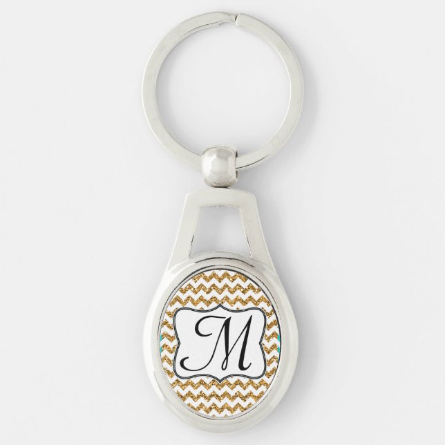 Llavero Chevron Zig Zag Key Chain, Purpurina de oro modern (Anverso)