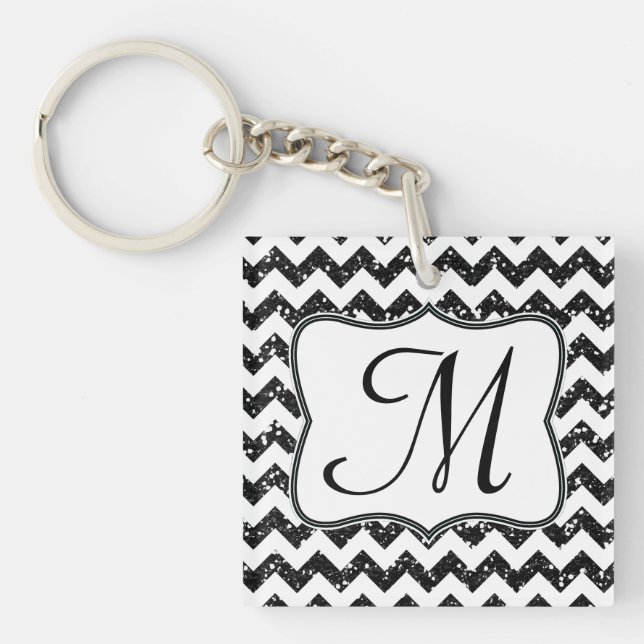 Llavero Chevron Zig Zag Key Chain, Purpurina negro moderno (Frente)