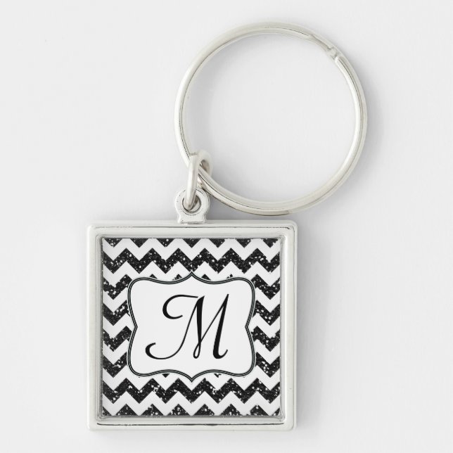 Llavero Chevron Zig Zag Key Chain, Purpurina negro moderno (Frente)