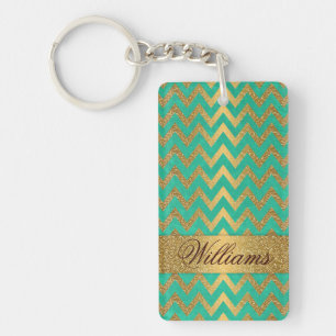 Llavero Chevron zigzag purpurina de oro de moda
