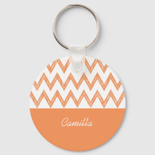 Llavero Chevron Zigzags, Naranja de lápiz de moda, con nom