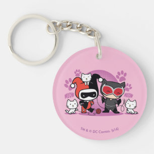 Llavero Chibi Harley Quinn & Chibi Catwoman Con Gatos