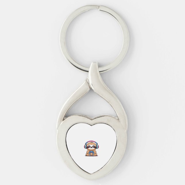 Llavero Chibi Kawaii Sloth Gamer - Animal gracioso con (Anverso)
