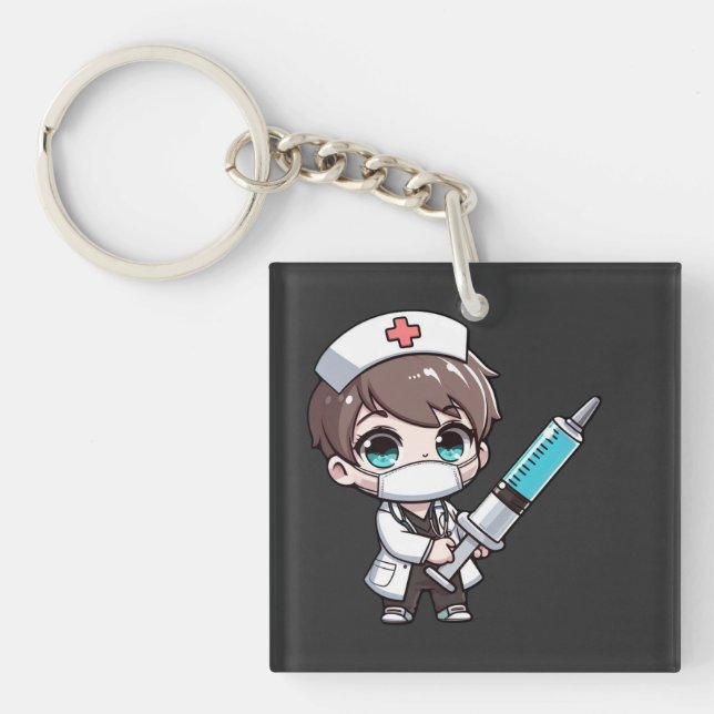 Llavero Chibi Personalizado de enfermeras - atención médic (Frente)