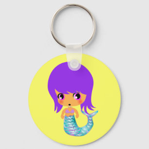 Llavero chibi sirena mágica cabello púrpura