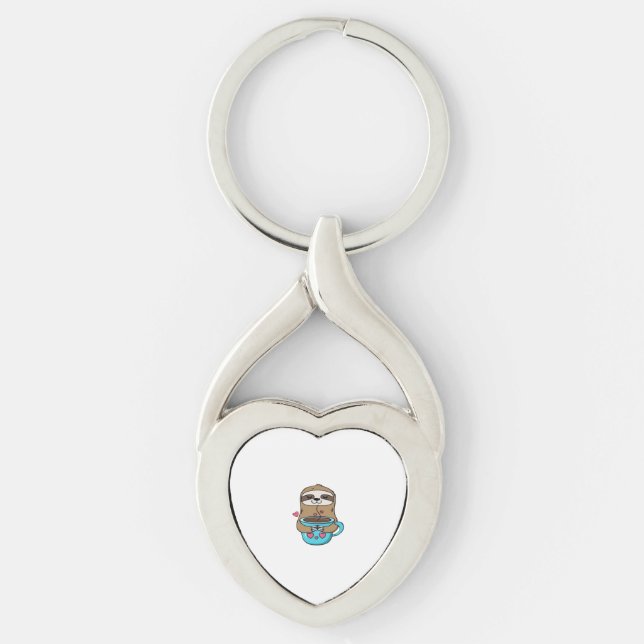 Llavero Chibi Sloth Coffee Lover - Cute Kawaii Sloth Huggi (Anverso)