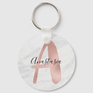 Llavero Chic Blanco y Mármol Gris Rosa Oro A Monograma Nom