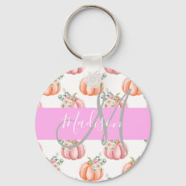 Llavero Chic Floral Blanco Rosa Melocotón Calabaza Monogra