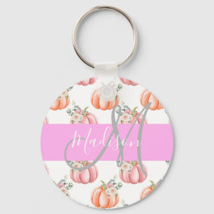 Llavero Chic Floral Blanco Rosa Melocotón Calabaza Monogra
