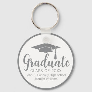 Llavero Chic Graduado Gris Plateado Personalizado Graduaci