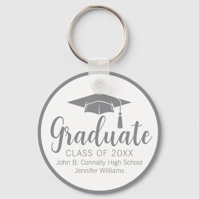 Llavero Chic Graduado Gris Plateado Personalizado Graduaci (Anverso)
