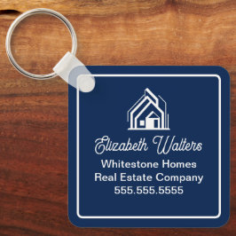 Llavero Chic Navy Blue Real Estate Company Custom Realtor