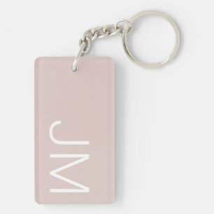 Llavero Chic Rosa Beige Iniciales Mayúsculas Monogramadas