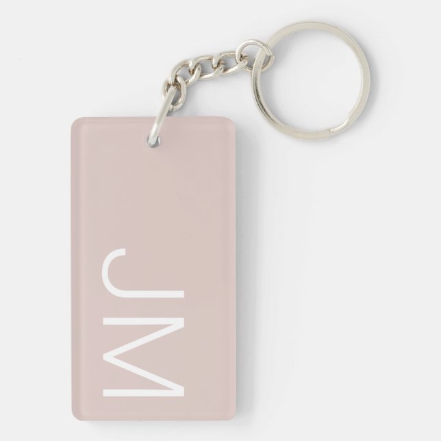 Llavero Chic Rosa Beige Iniciales Mayúsculas Monogramadas  (Atrás)