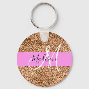 Llavero Chic Rosa y Purpurina de Calabaza Brillante Monogr