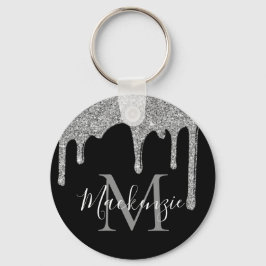 Llavero Chic Silver Glitter Drips Sparkle Monogram