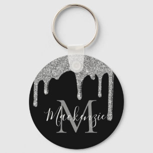 Llavero Chic Silver Glitter Drips Sparkle Monogram