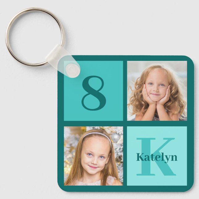 Llavero Chic Teal Photo Collage Personalized (Anverso)