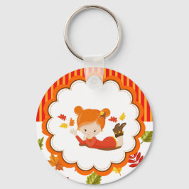 Llavero Chica Adorable De Otoño Pintado A Mano