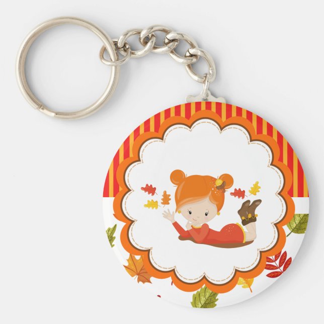 Llavero Chica Adorable De Otoño Pintado A Mano (Frente)
