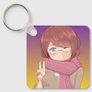 Llavero Chica Anime Acogedora de Invierno Guiñando Ojos Es