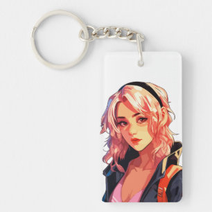 Llavero Chica Anime Radiante: Hermoso Arte de Manga