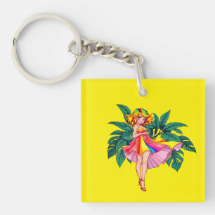 Llavero Chica Anime Tropical vestido de arcoíris Acrílico 