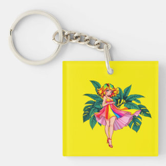 Llavero Chica Anime Tropical vestido de arcoíris Acrílico